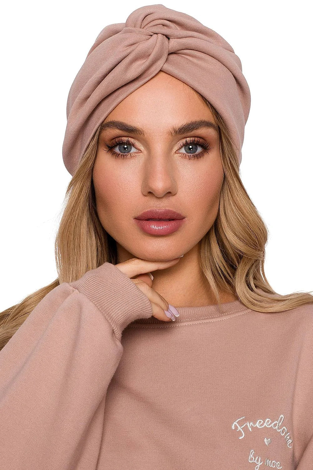 Ensemble turban et top femme coton mélangé bohème confortable élégant beige rosé brodé casual