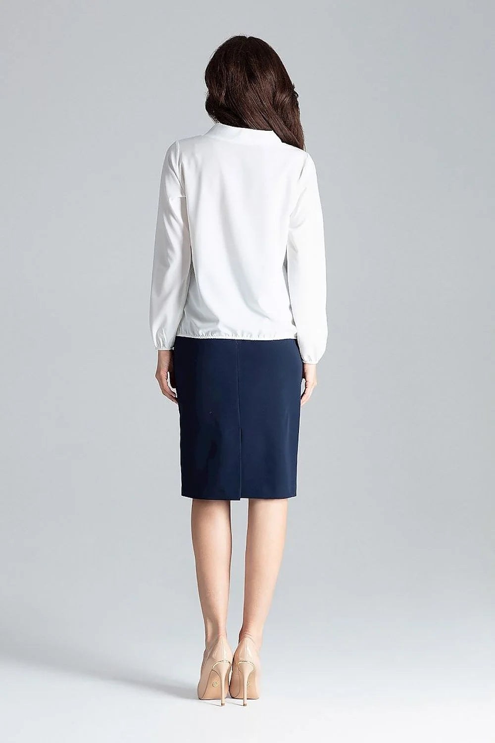 Chemisier Lenitif élégant manches longues nœud neckline robe blazer longueur totale taille ajustable Polyester Elasthanne femmes