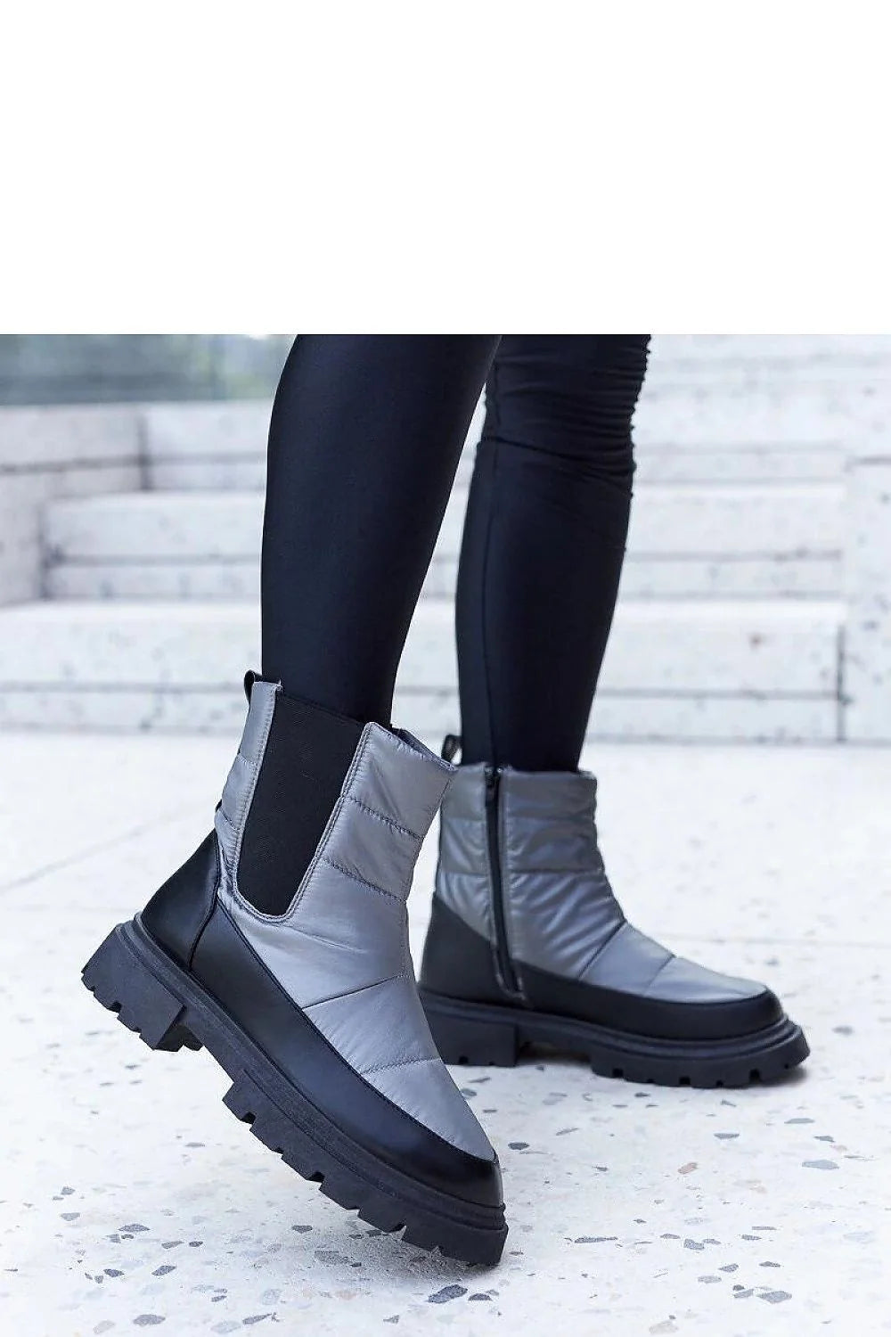 bottines femme hiver Solea Galvani matelassées gris métallisé nylon rembourré zippée élastiques semelle plateforme crantée traction chelsea noir confortable urbain