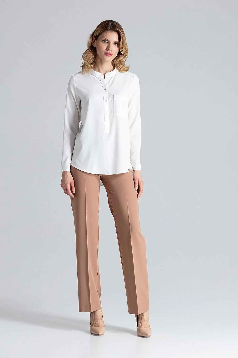 Chemisier Figl élégant imprimé animal végétal couleurs naturelles manches longues col droit femme polyester élasthanne