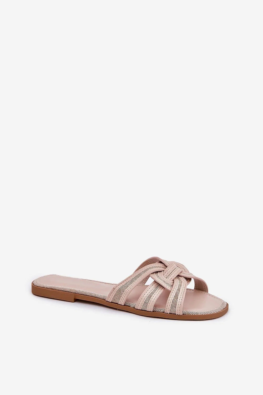 Sandales estivales pour femmes en tissu et cuir écologique, style casual chic, talon plat, lanières entrelacées, beige