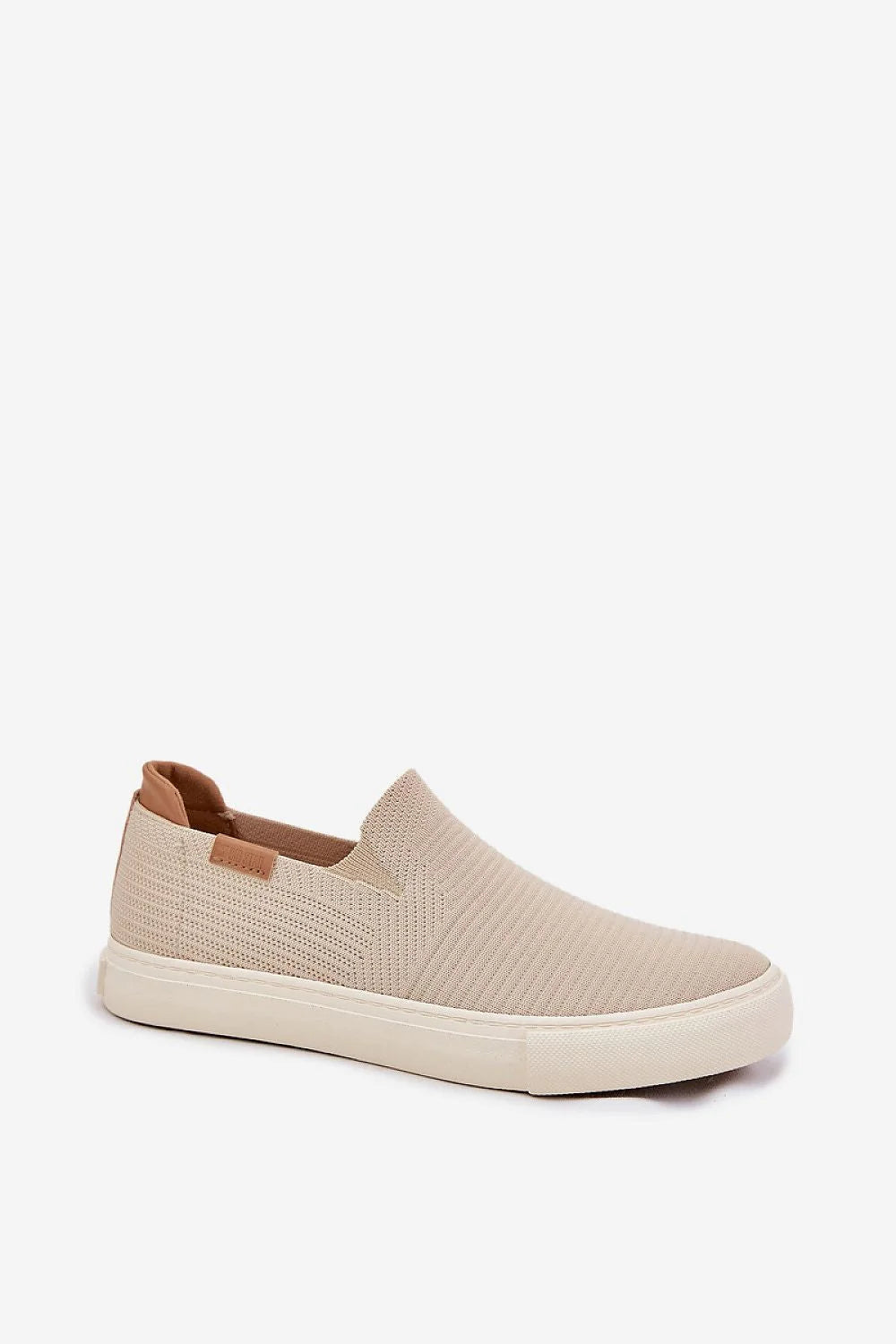 Baskets femme slip-on en tissu respirant beige élastiques bout rond semelle caoutchouc confortables occasionnels