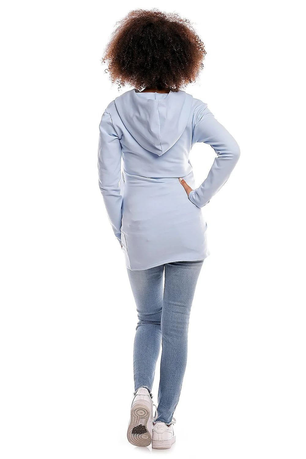 Sweatshirt maternité coton col drapé élégant confortable bleu clair pour futures mamans mode pratique