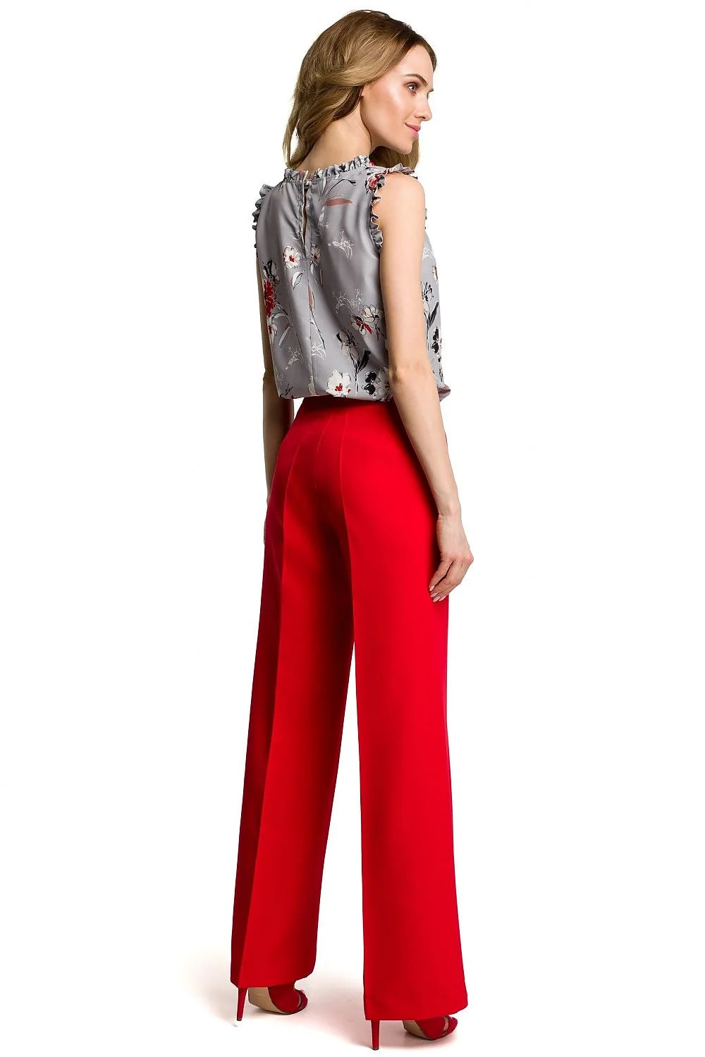 Pantalon large femme en matière fluide rouge élégant moderne pour tenues chics et confortables