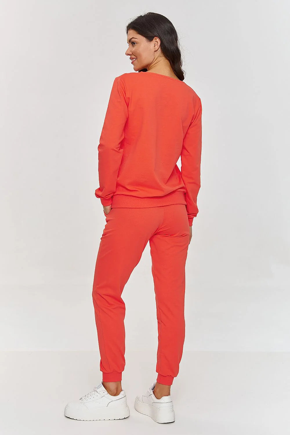 Ensemble Makadamia femme sportif décontracté orange coton sweatshirt pantalon jogging