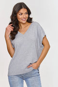 gilet Makadamia femme maille fine gris chiné colV manches courtes tombantes coupe ample oversize bordscotes respirant léger polyvalent