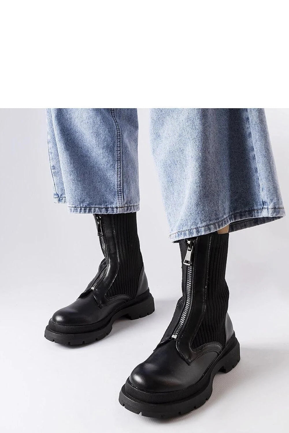 Bottines élégantes en cuir noir stretch talon bas semelle épaisse zipper femmes mode urbaine