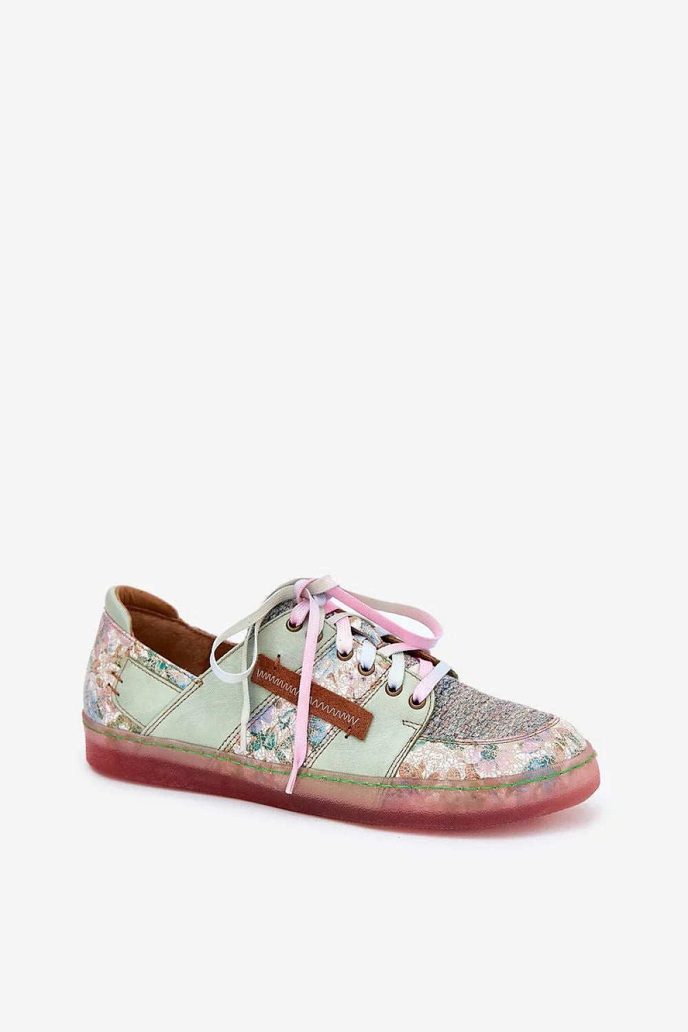 Chaussures basses pour femmes style multicolore cuir et tissu pastel asymétrique confortable occasion quotidienne mode audacieuse