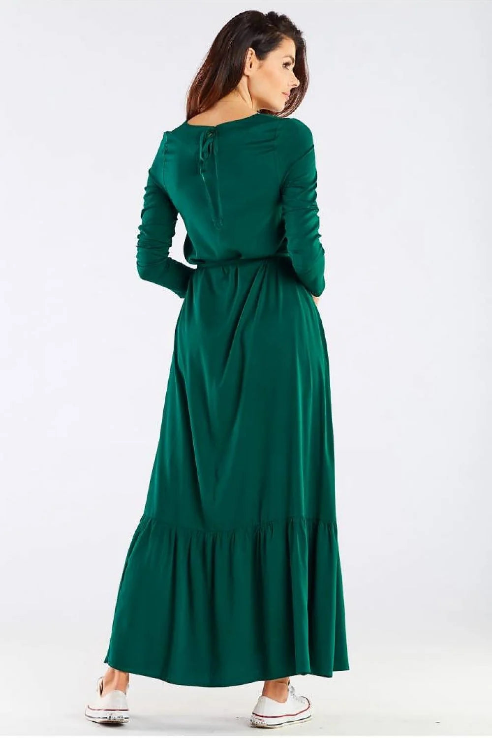 Robe longue viscose framboise élégante manches longues ceinture ajustable fluide décontractée soirée féminine moderne