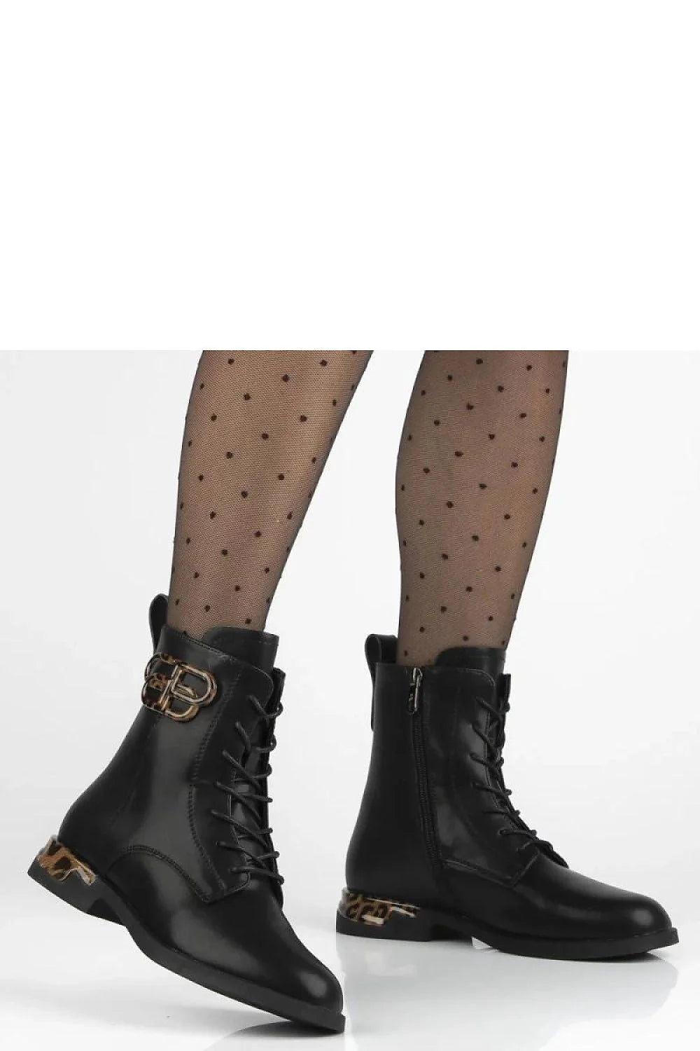 bottines femme cuir naturel noir motif léopard discret Ricka Filippo cheville talon bloc bout pointu lacets zip latéral boucle dorée