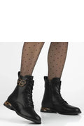 bottines femme cuir naturel noir motif léopard discret Ricka Filippo cheville talon bloc bout pointu lacets zip latéral boucle dorée