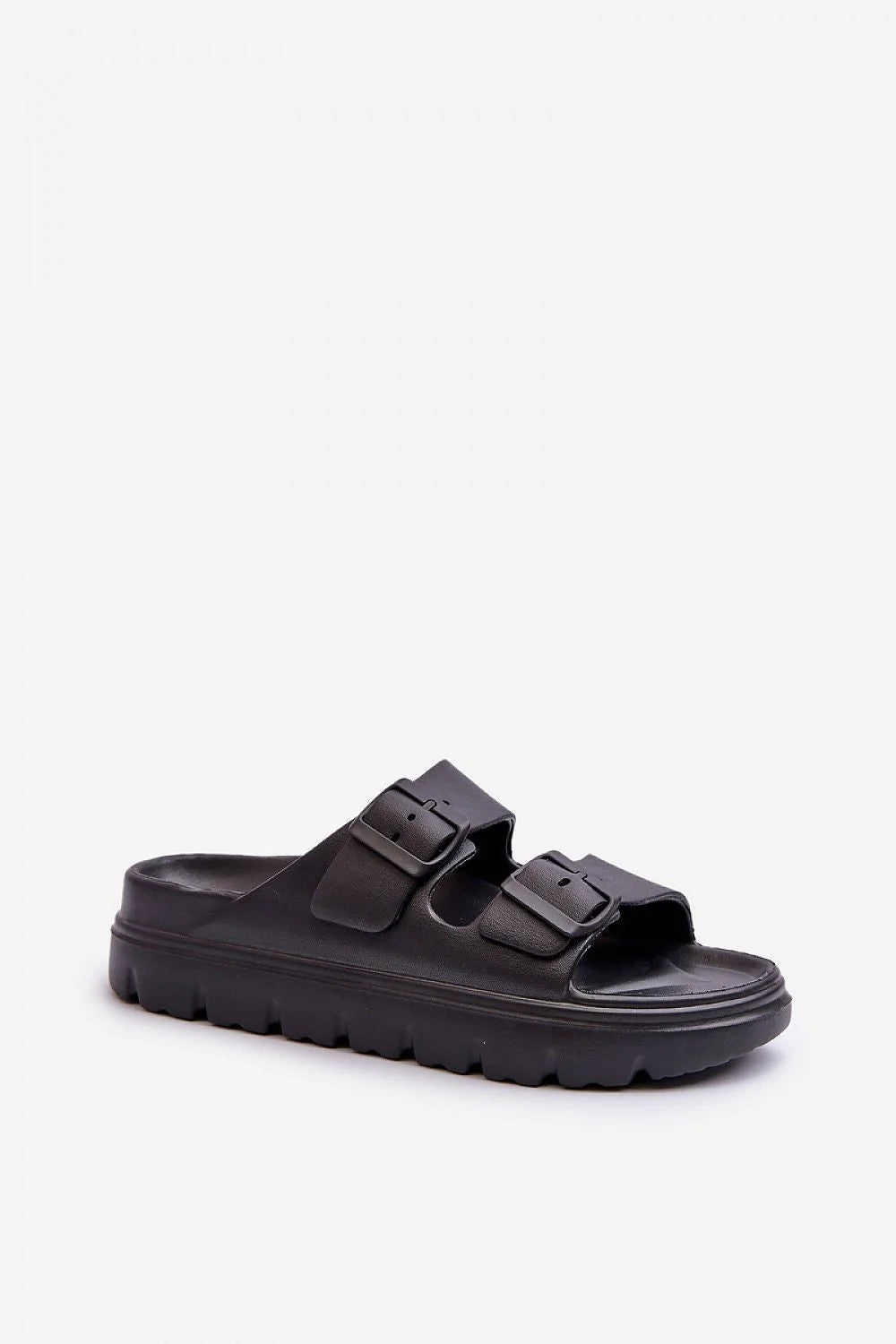 sandales femmes noir mat plateforme 35mm semelle crantée épaisse bout ouvert mules brides larges réglables boucles similicuir amortissante antidérapante confortable