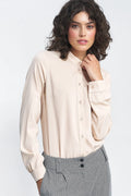 Chemise manche longue Nife classique élégante coupe droite col officier beige clair 100% viscose femmes polyvalente