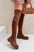 Bottes cuissardes éco-suède marron tendance chic silhouette ajustée automne hiver femmes style moderne
