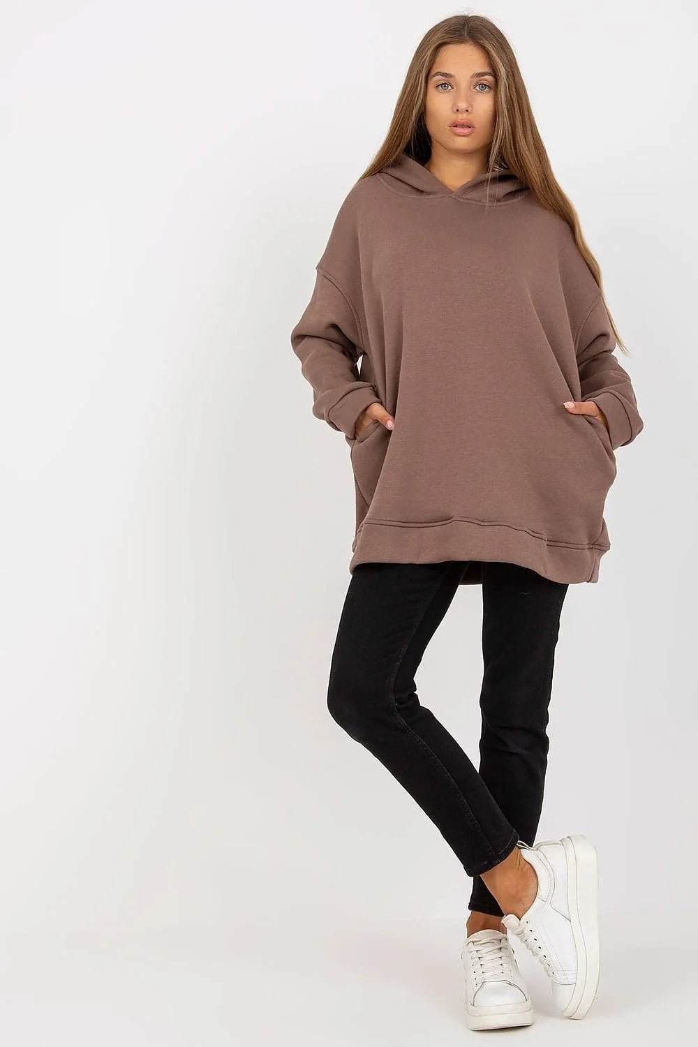 Sweatshirt BFG ample pour femmes manches longues capuche poches kangourou coton élasthanne moderne tendance