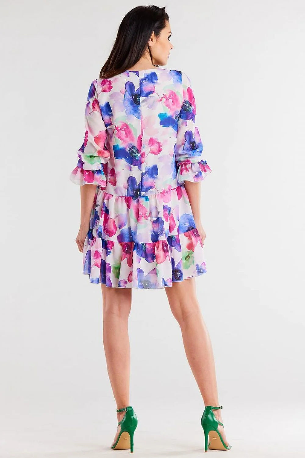 Robe de jour féminine en mousseline de soie avec volants multicolores polyester 100% taille ajustable occasion printemps-été
