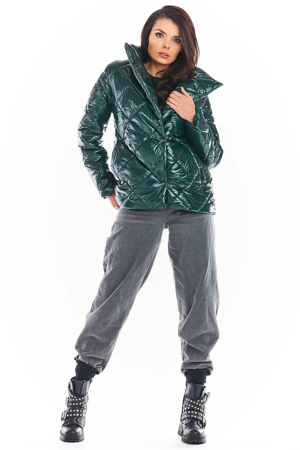 Veste matelassée femme polyester moderne élégante col relevable boutons pression poches latérales hiver stylé