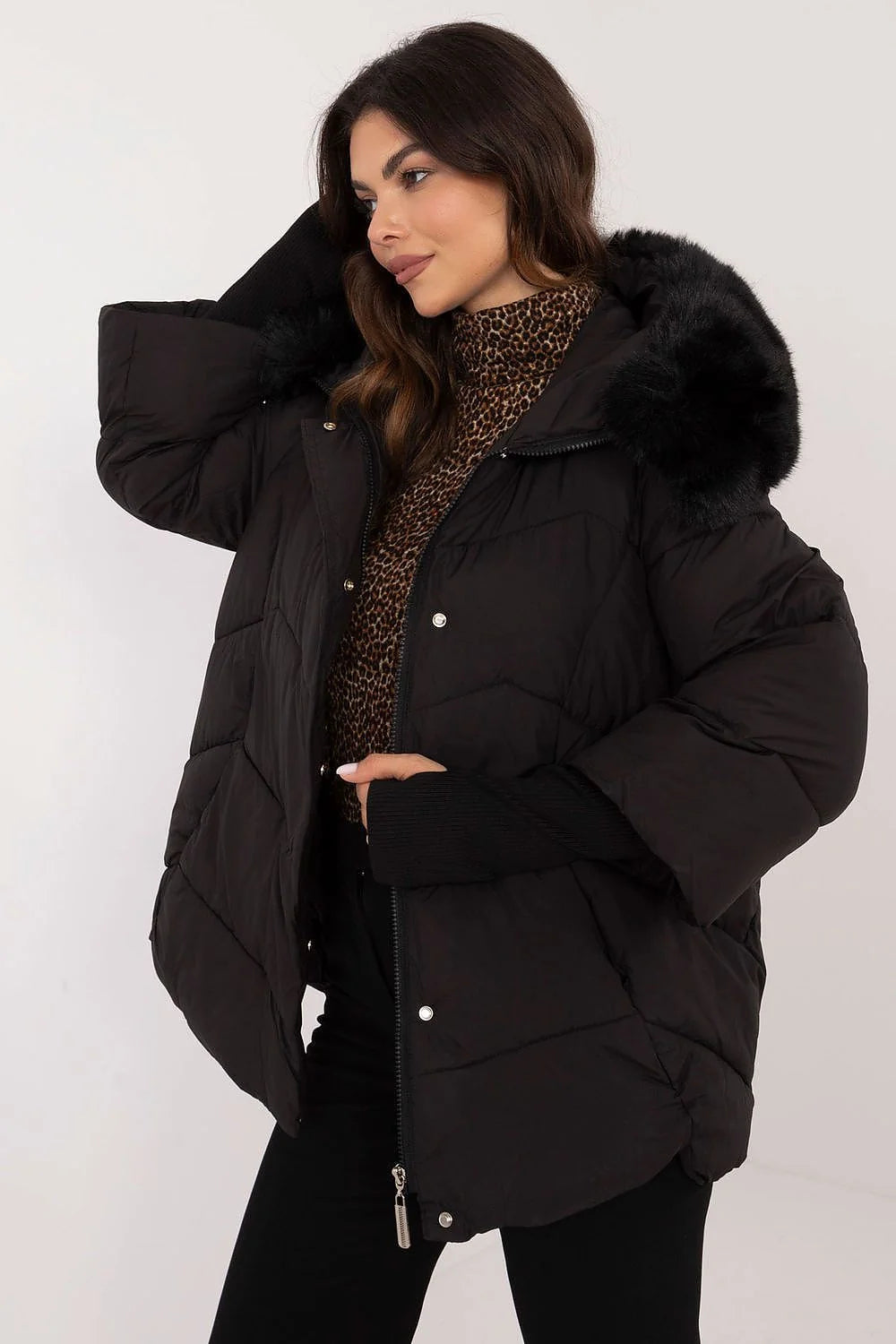 Veste MBM matelassée pour femme style décontracté polyester isolation synthétique capuche fourrure amovible manches longues hiver automne