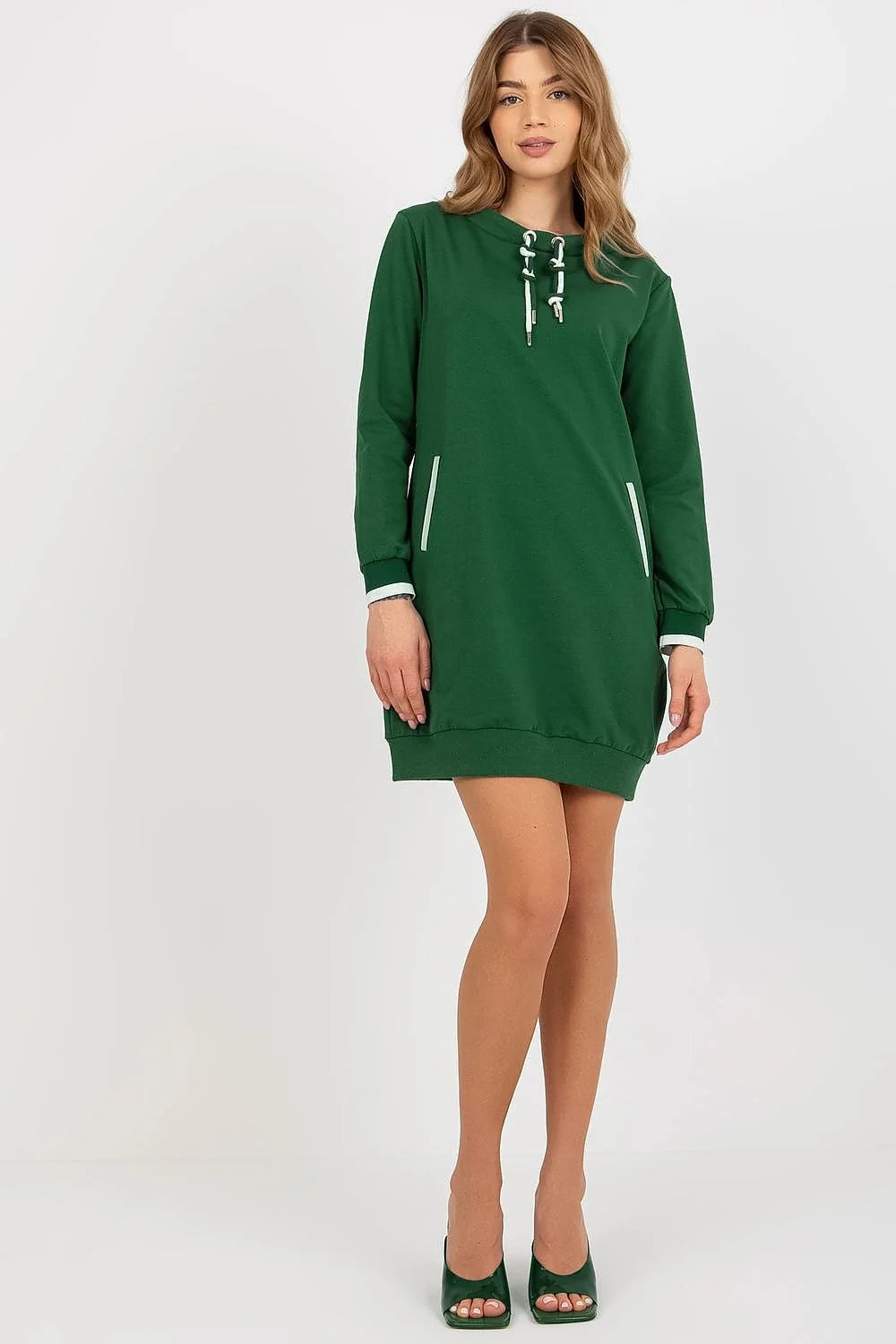 Robe de jour Relevance vert foncé manches longues encolure ronde tissu coton élasthanne taille universelle femmes
