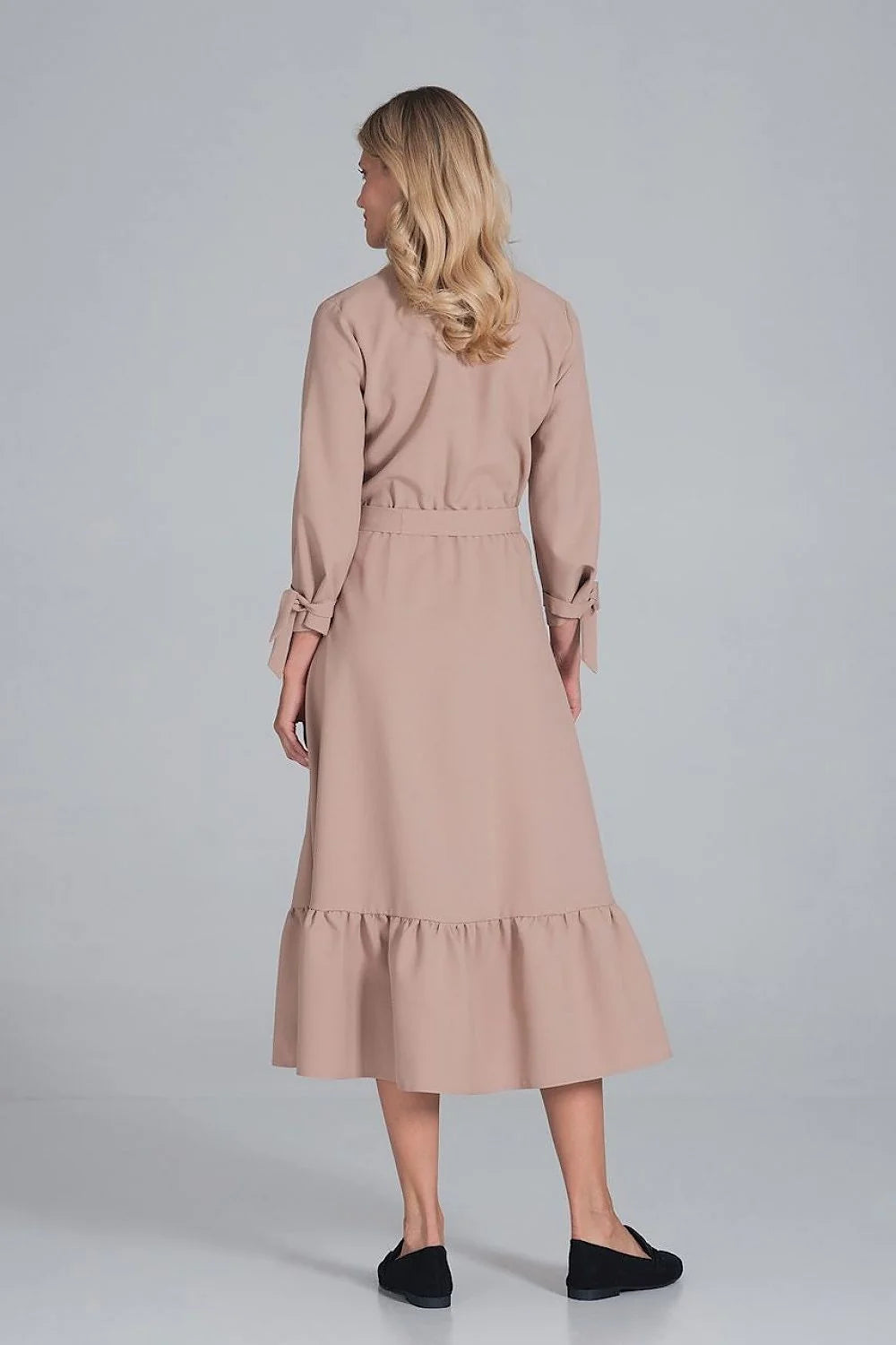 Robe élégante en polyester bleu ciel, style décontracté chic, manches longues, ceinture pour femme