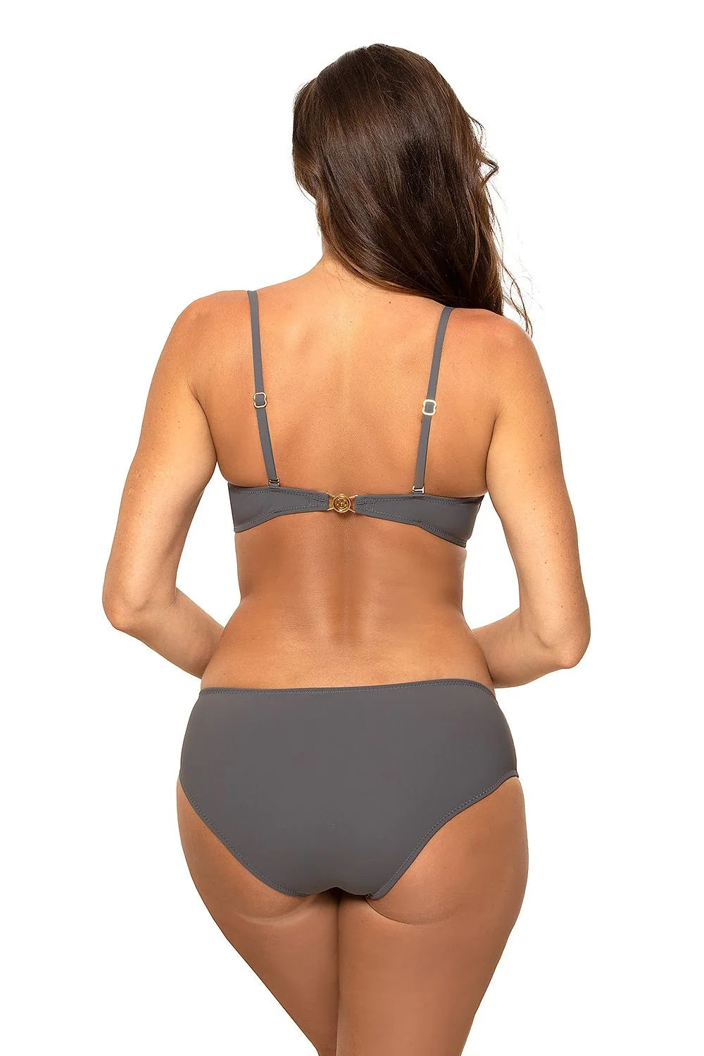 Maillot de bain deux pièces Marko effet push-up Bardot dos fermé bretelles ajustables tissu italien Carvico Tessuti couleur gris clair femmes