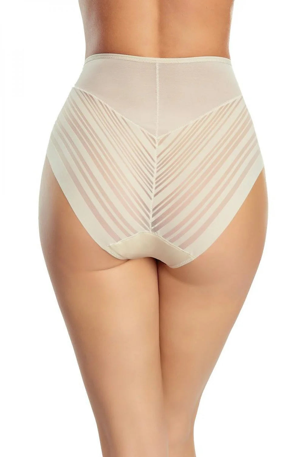 Eldar culotte taille haute gainante sculptante beige nude microfibre extensible résille translucide panneaux rayés maintien ventre couture centrale couvrance complète