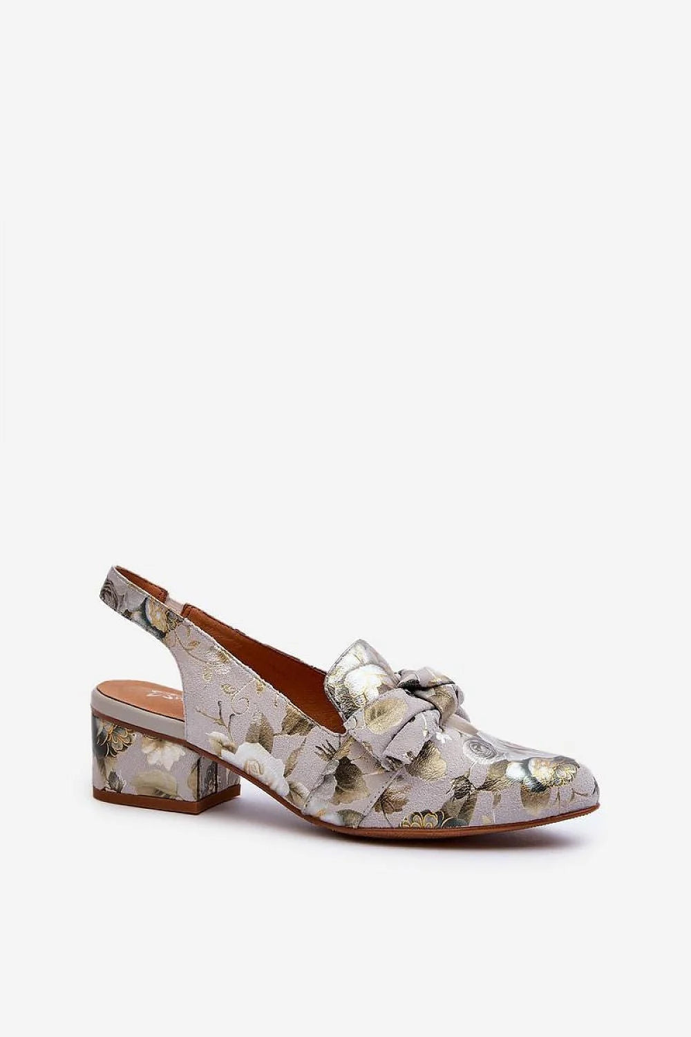 Sandales à talons_block élégantes floral métallique beige vert olive cuir naturel semelle cuir femmes occasion formelle