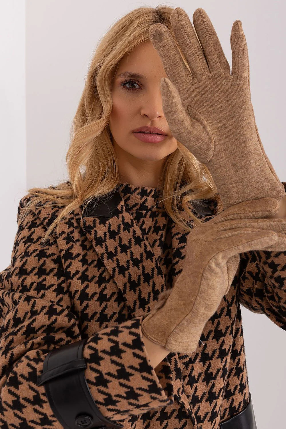Gants élégants pour femmes en tissu isolant motif géométrique pompons fleur brodée manches longues style classique automne hiver