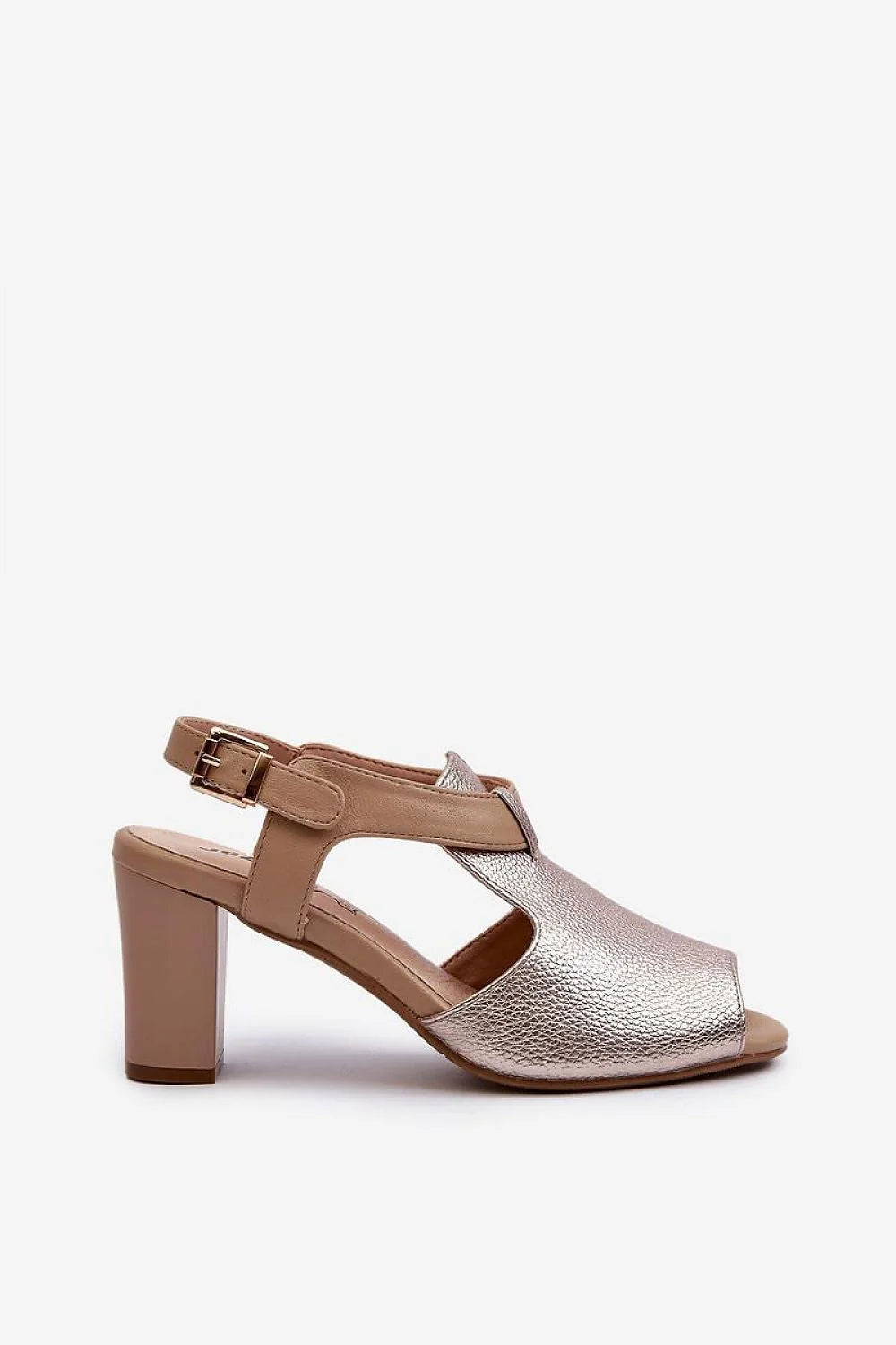 Sandales pour femme en cuir texturé rose doré, talon carré haut, bride ajustable, style élégant, occasions formelles, confortables