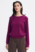Chemisier Nife pour femme en tricot côtelé fuchsia style classique manches longues col rond