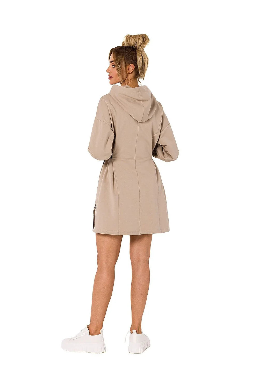 robe sweat capuche femme vert vif molleton doux coupe droite ample manches ballon poignets bords côtes cordon réglable taille