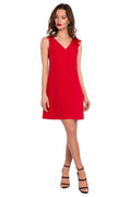 Robe rouge polyester élégante sans manches col V chic moderne avec nœud épaule femme