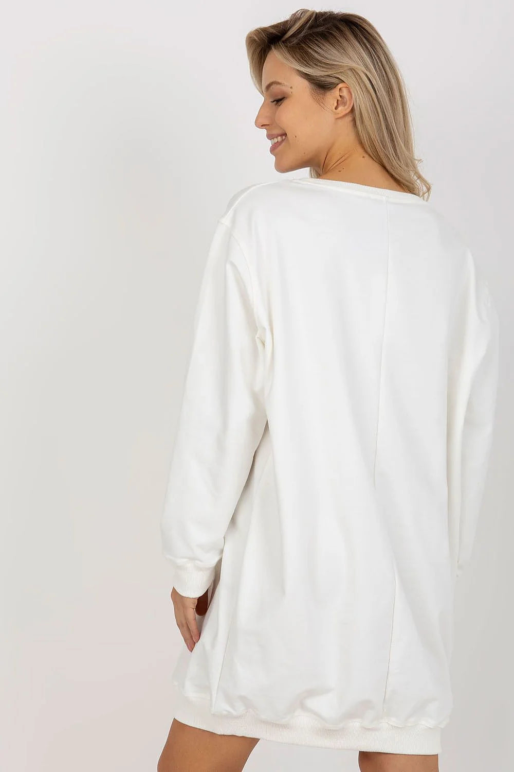 Sweatshirt long pour femme oversize style décontracté couleur blanche motif NEW YORK vert fluo coton polyester elasthanne manches longues poignets côtelés