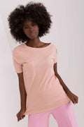 Chemisier Och Bella en coton élasthanne manches courtes encolure asymétrique poche poitrine couleur rose pâle pour femme