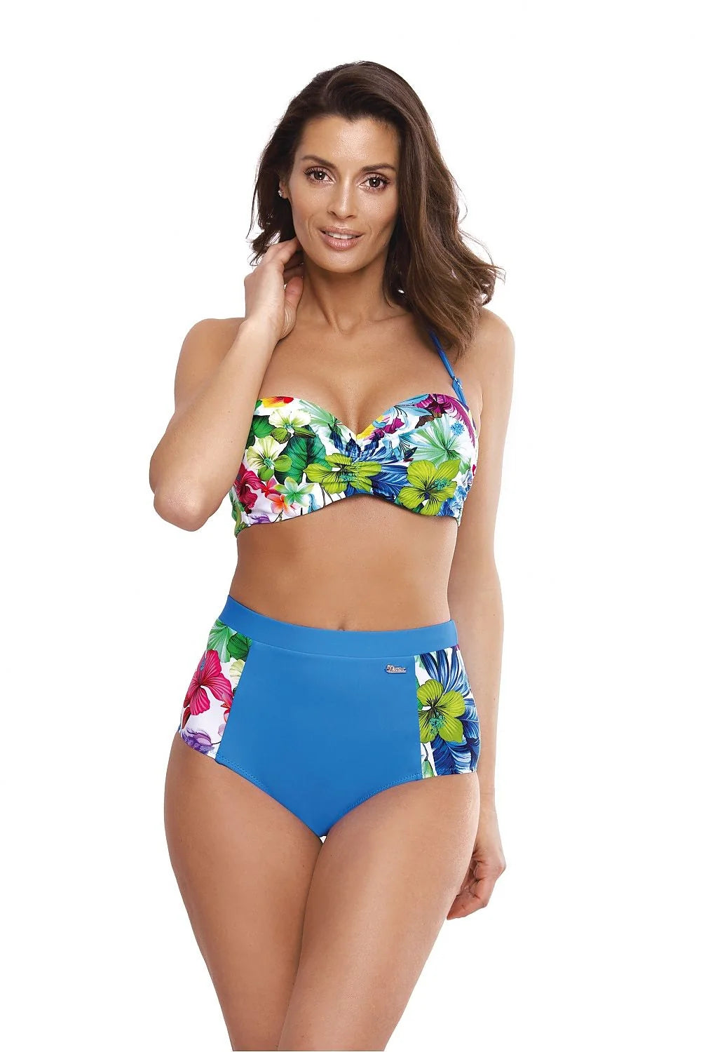 maillot bain deux pièces balconnet armatures bretelles amovibles taille haute imprimé floral tropical multicolore extensible coques maintien renforcé