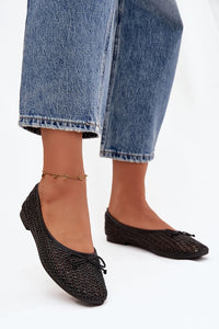 ballerines femme tressées ajourées noires bout pointu nœud décoratif empeigne maille semelle plate simili cuir confortable respirantes maintien casualchic printemps