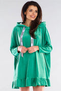 Robe décontractée à capuche polyester spandex verte ample confortable avec volants pour sorties féminines chic
