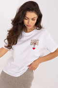 tshirt femme blanc imprimé col rond manches courtes décontracté coton jersey doux motif poitrine notmycircus coeur rouge retro coupe hanches