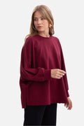 sweatshirt oversize femme bordeaux foncé molleton jersey 280g bouclette douceur col rond manches raglan poignets côtelés fentes latérales longueur hanches