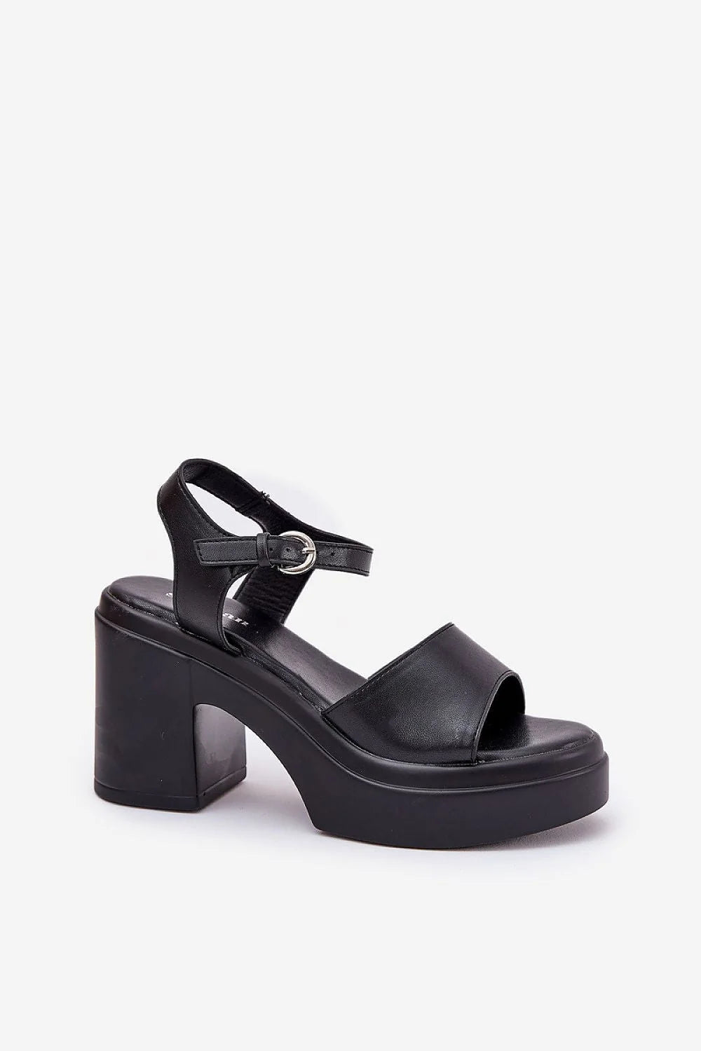 Sandales à talons carrés en cuir synthétique, style rétro chic, bride ajustable à la cheville, semelle épaisse, talon de 9,5 cm, plateforme de 4 cm, sandales ouvertes sur lesorteils, cuir artificiel,emode urbaine, femme