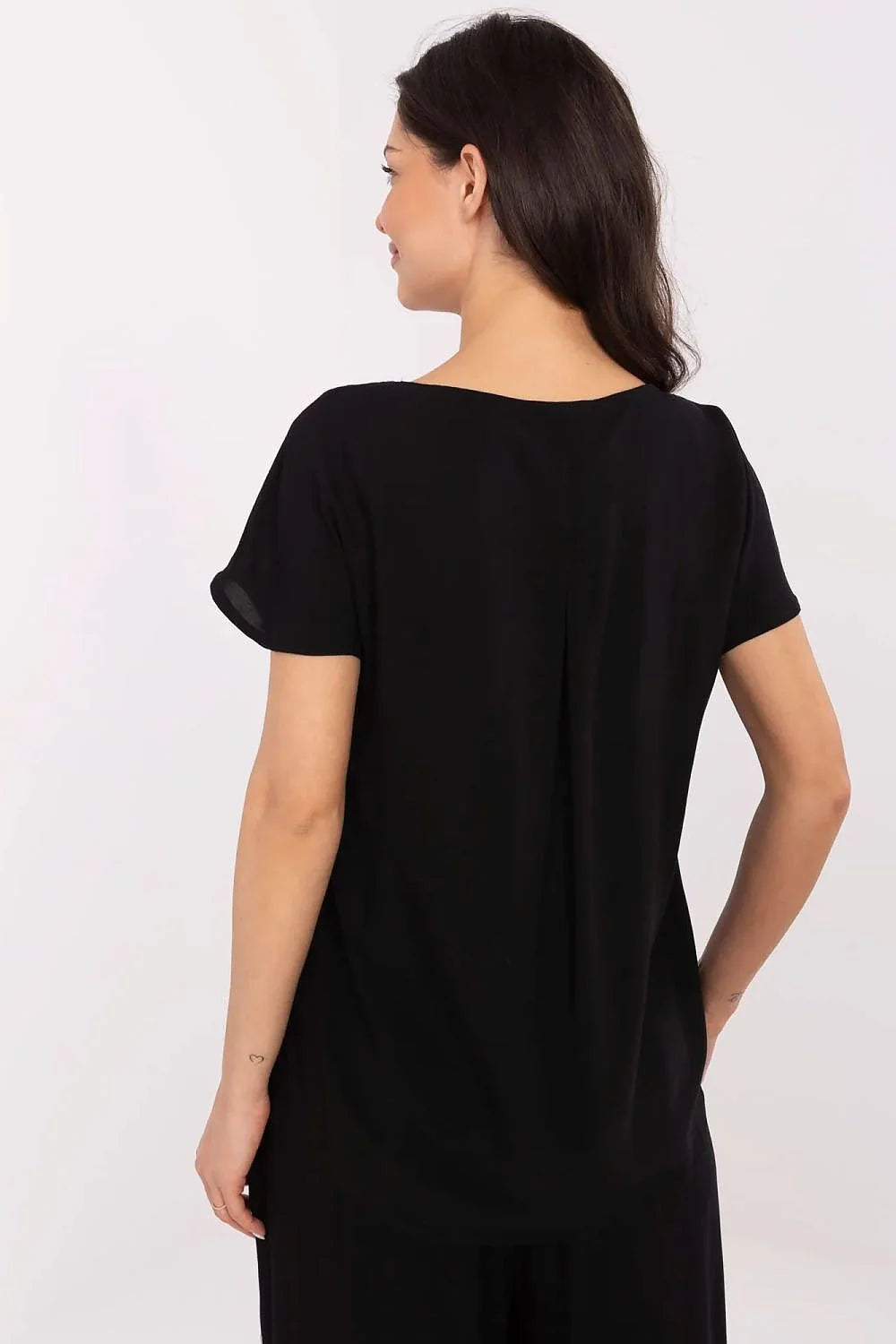 chemisier Sublevel viscose aérée douce col V manches courtes bouffantes fluide ample drapé brillant noir polyvalent casual chic