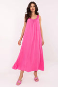Robe de jour Och Bella longue sans manches col V fluidité ample matière douce couleur rose vif occasion été plage décontractée femmes