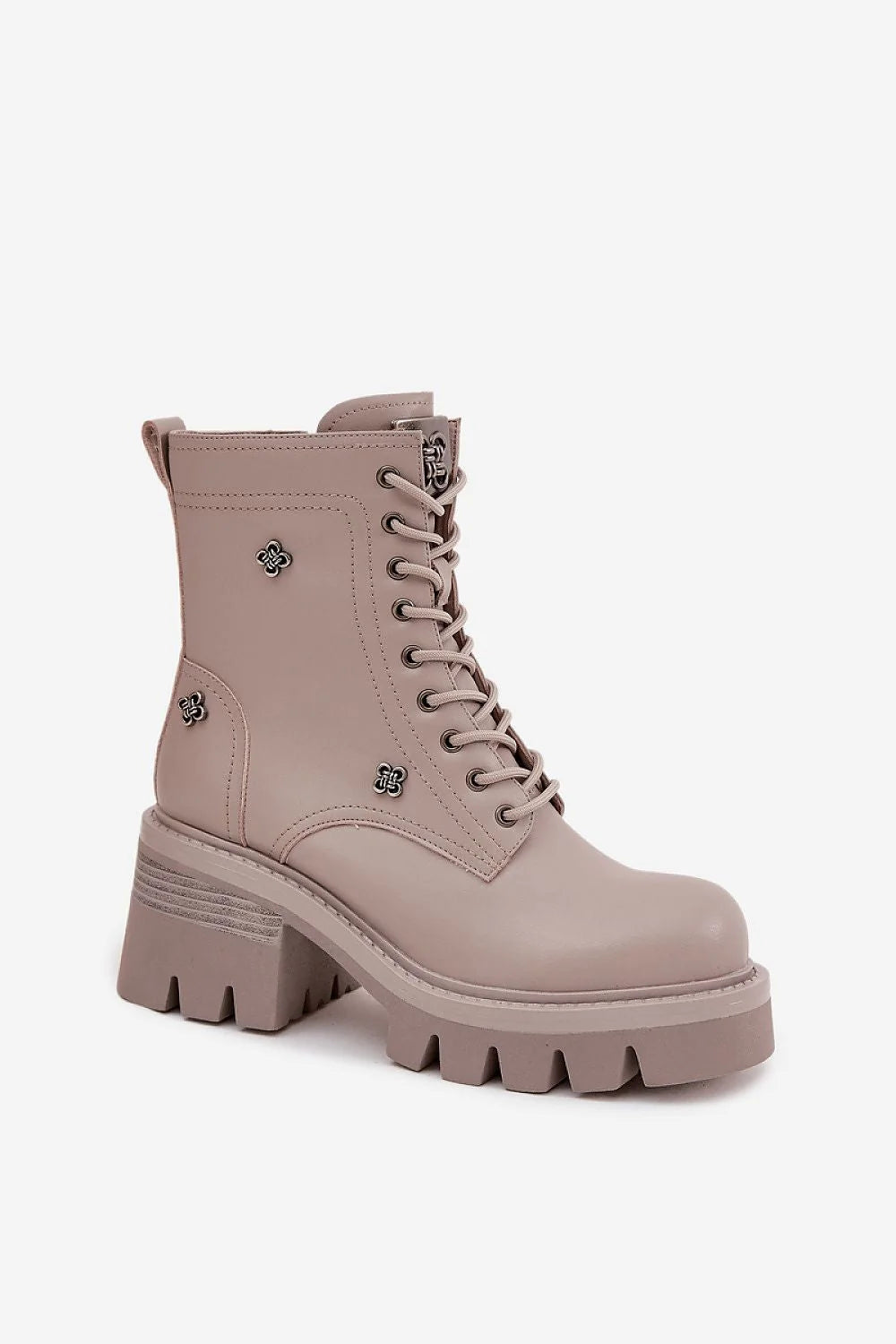 bottines femme Artiker cuir naturel taupe talon massif bloc plateforme crantée semelle épaisse gomme antidérapante lacets fermeture éclair latérale