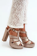 Sandales à talons Step in style en cuir naturel doré plateau补偿高跟鞋 ajustables pour femmes élégance moderne occasion spéciale
