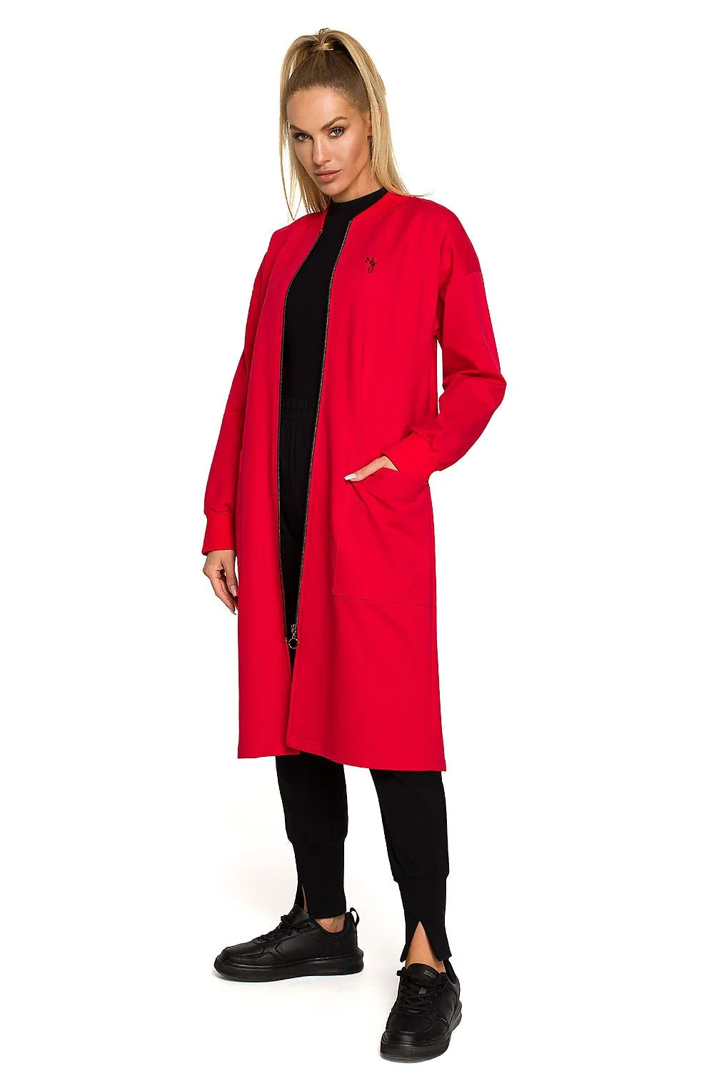 Manteau long pour femmes moderne décontracté coupe ample coton élasthanne beige clair poches latérales fermeture éclair femmes