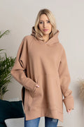 Sweatshirt oversize femme en coton beige doux avec capuche ajustable, pour style décontracté quotidien