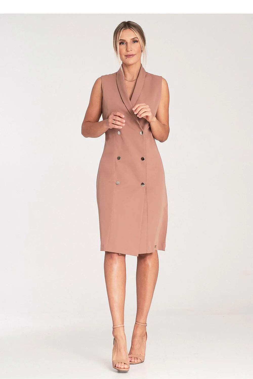 Robe midi élégante sans manches inspirée blazer rose poudré coupe structurée occasionnels femme polyester viscose