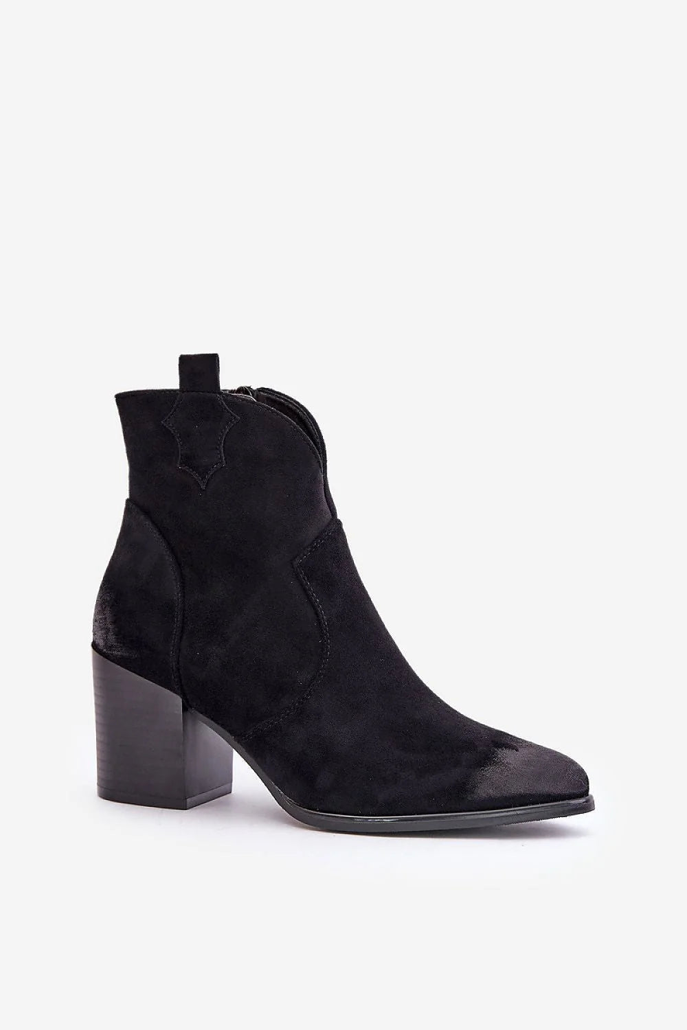 Bottines femme élégantes chelsea cuir daim noir talon bloc 5-7 cm fermeture éclair argentée style western modern comfort