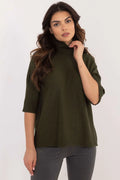 Pull à col roulé pour femme vert olive manches courtes texture lisse matière douce style décontracté chic