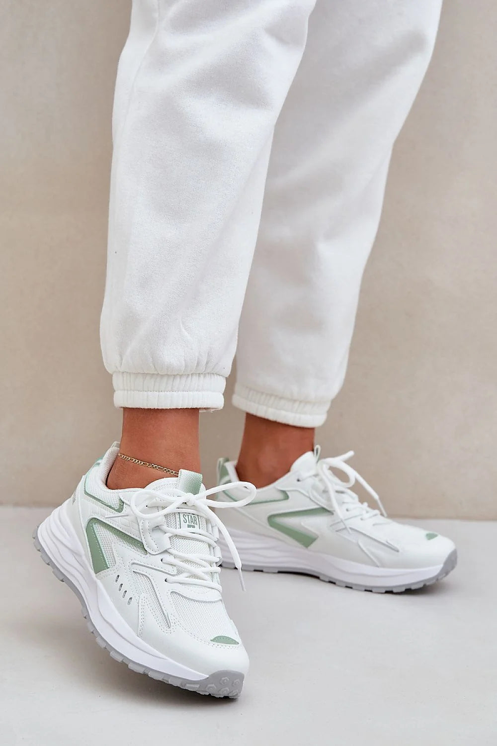 baskets femme BigStar chunky blanc menthe empiècements synthétiques mesh respirant boutarrondi cuir écologique tissu semelle épaisse amortissante semelleintérieure recyclée plateforme3cm